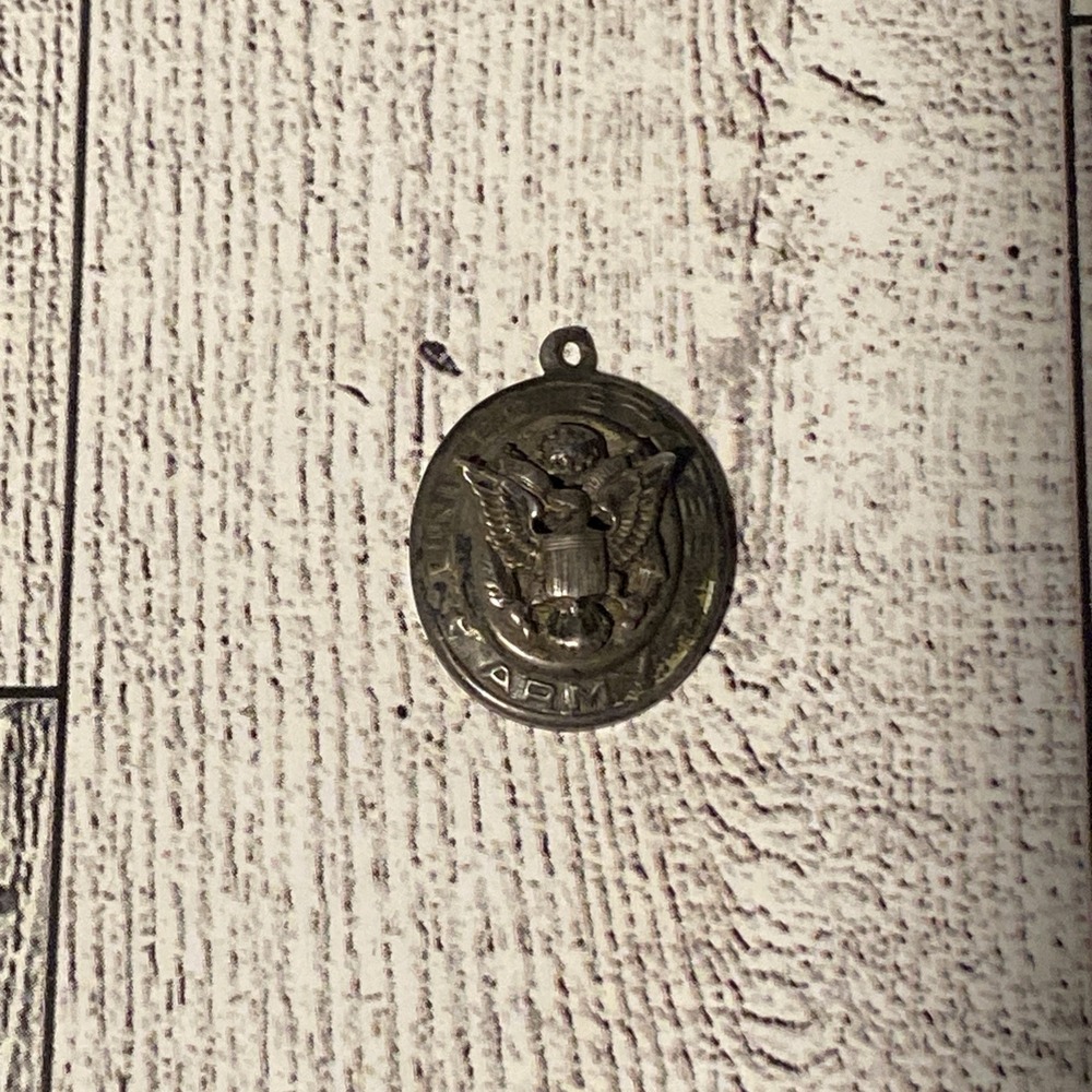 WWII Sterling Army Puffy Oval Eagle US Seal Home Front Sweetheart Pendant Charm